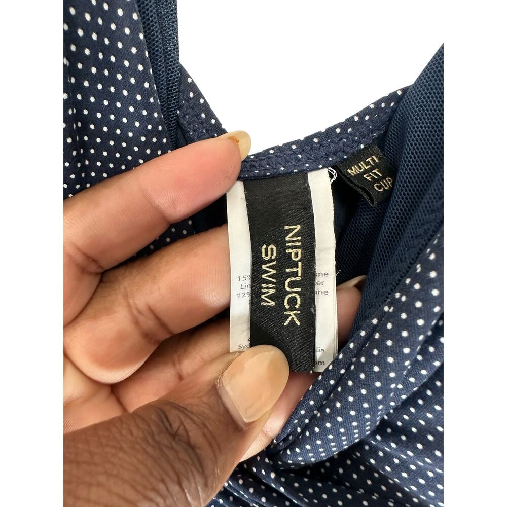 Nip Tuck Navy Blue White Polka Dot Twist Front One Piece Swimsuit Size 8‎ - Picture 2 of 12